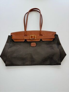 Bric's Two-Tone Tote in Brown & Black with Gold Buckle